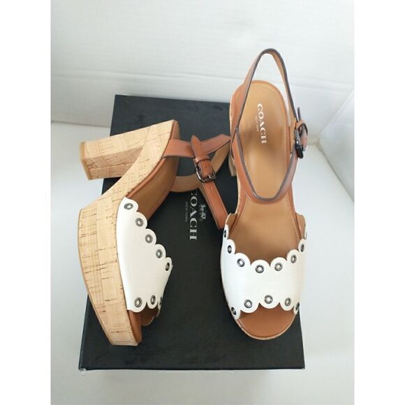 New! COACH Women's Platform Leather Sandals Shoes Chunky Heel Open-Toe Size 9 - Picture 5 of 11